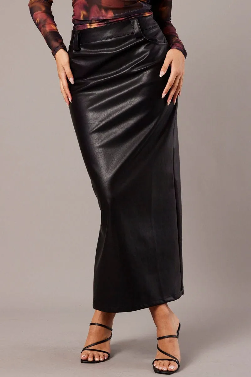 Black Midi Skirt Faux Leather sold by Ally Fashion product image thumbnail 3