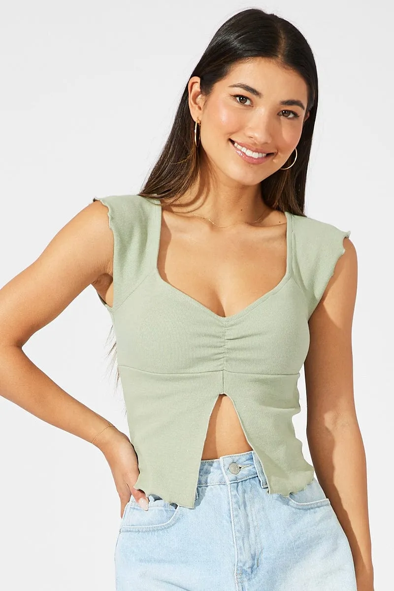 Green Top Split Front Short Sleeve sold by Ally Fashion