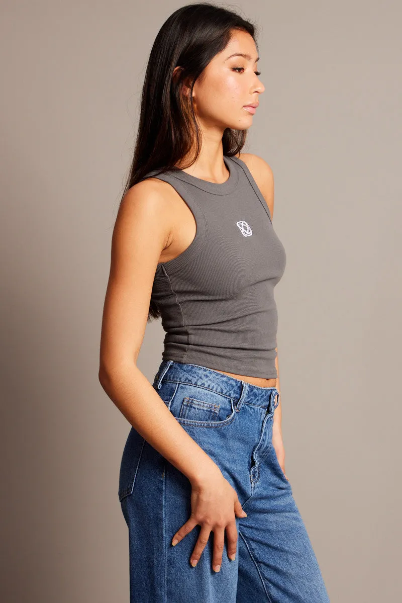 Grey Rib Tank Sleeveless sold by Ally Fashion product image thumbnail 4