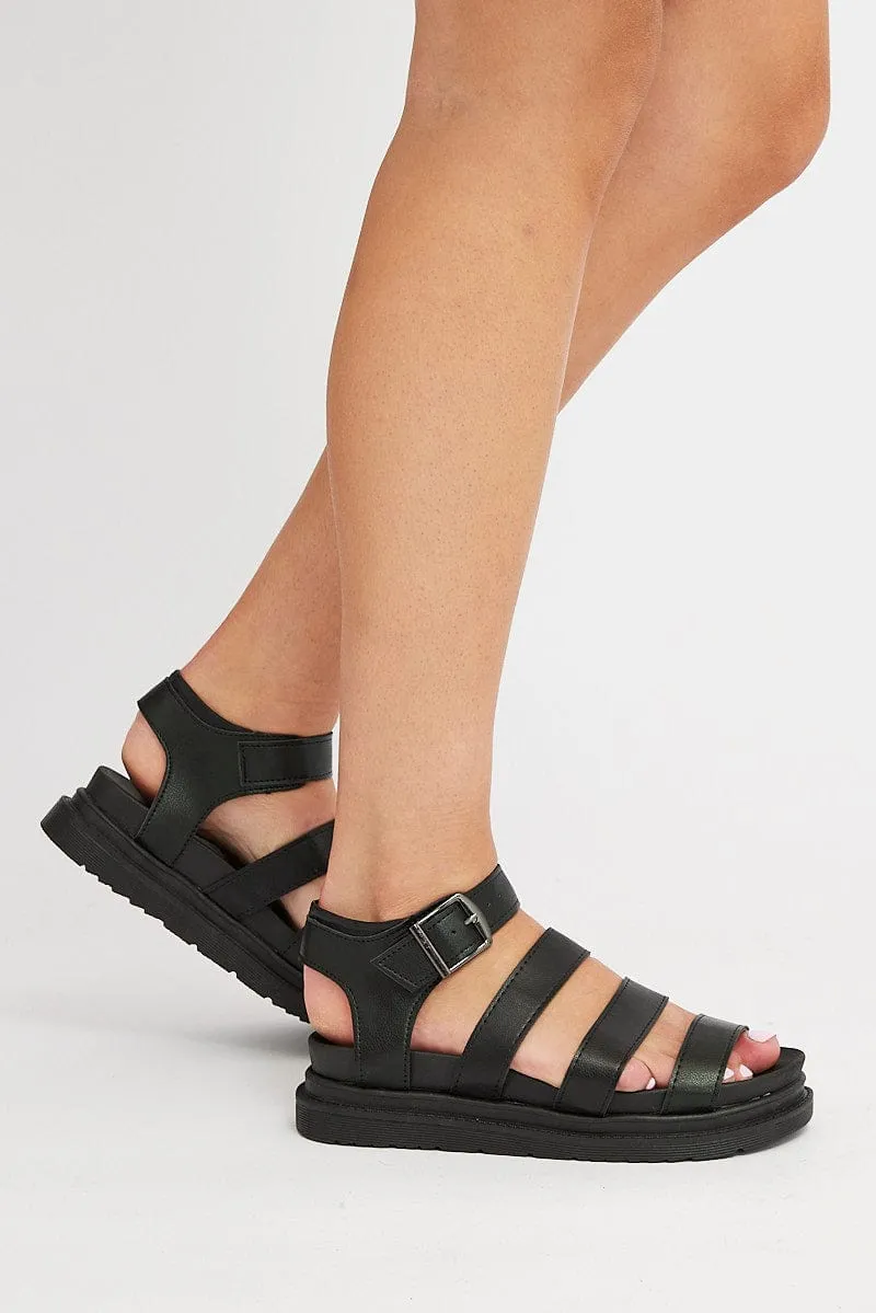 Black Strap Flat Sandals sold by Ally Fashion
