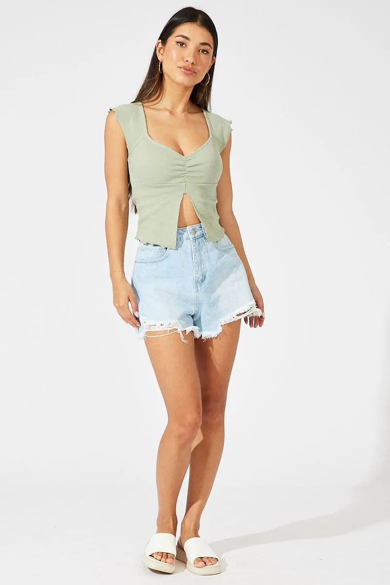Green Top Split Front Short Sleeve sold by Ally Fashion product image thumbnail 2