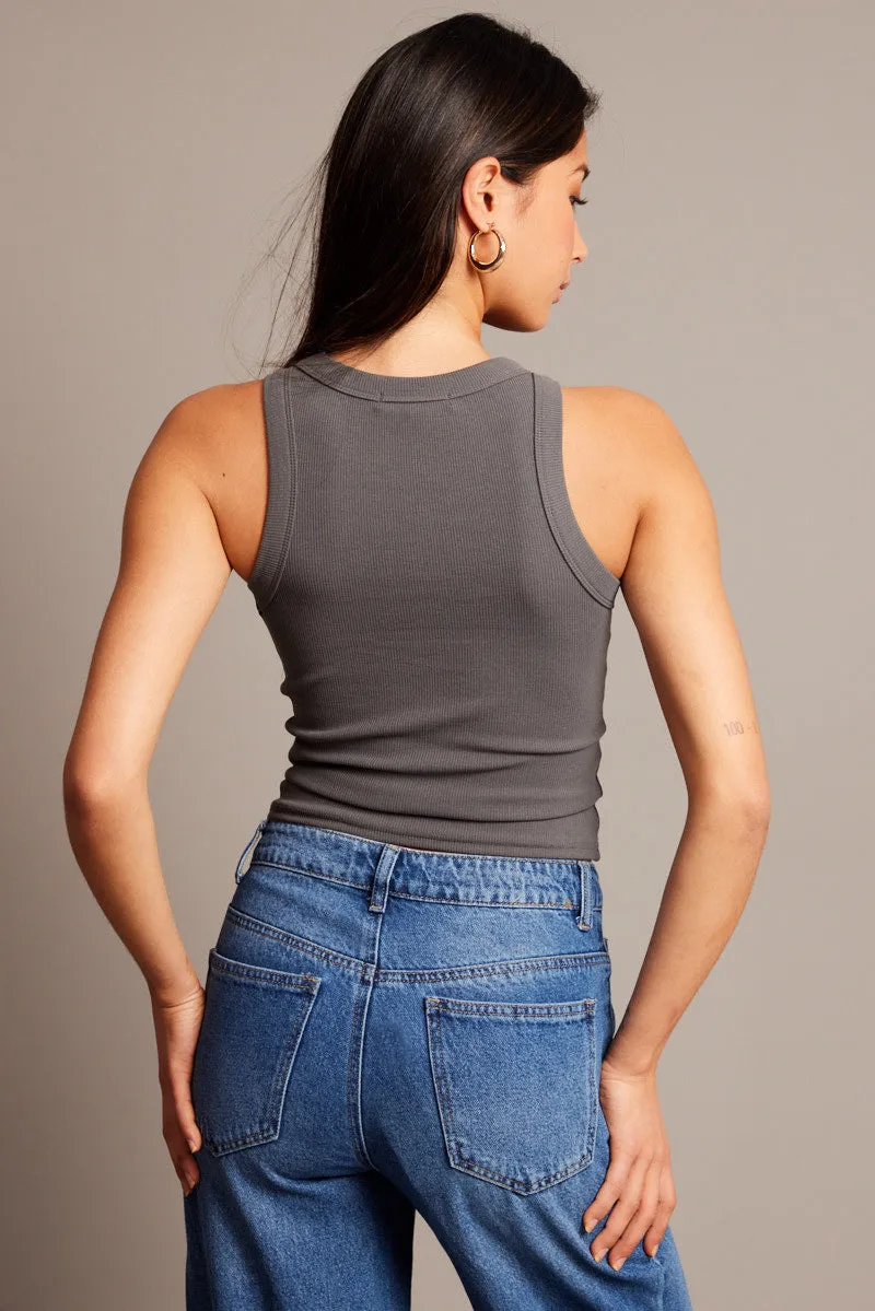 Grey Rib Tank Sleeveless sold by Ally Fashion product image thumbnail 5
