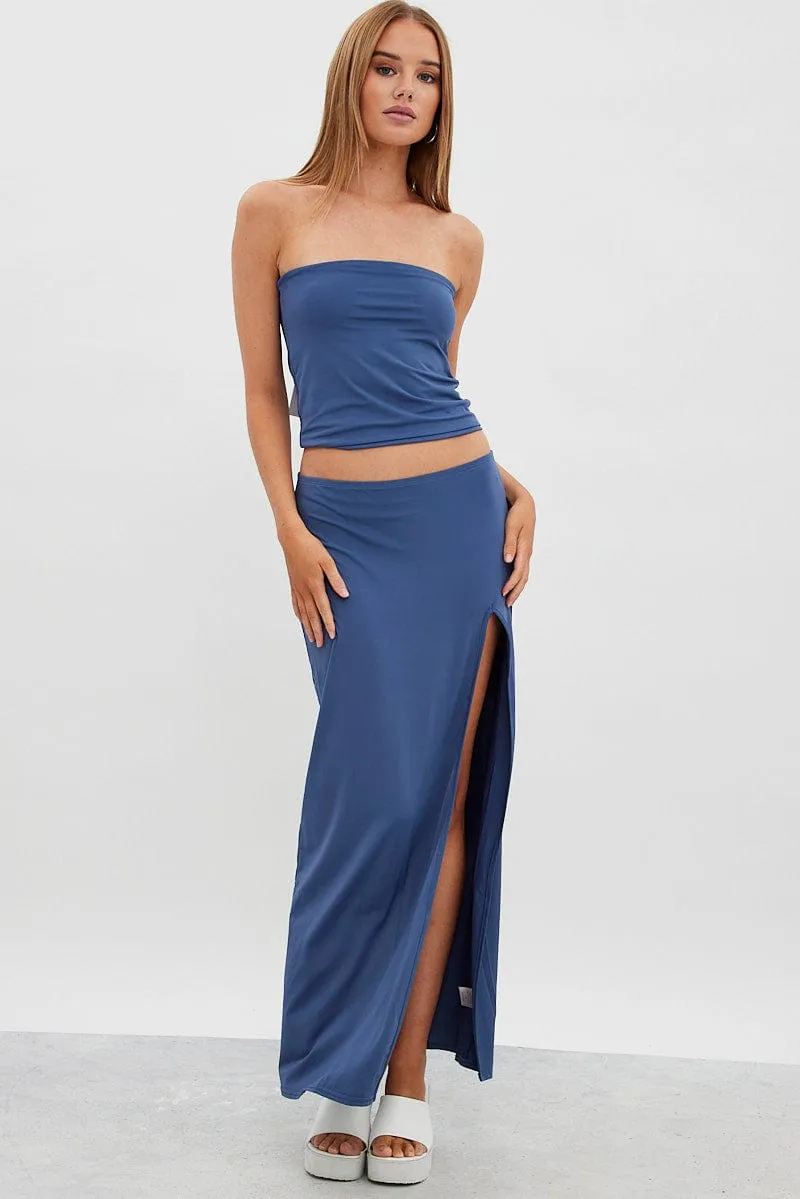 Blue Maxi Skirt Mid Rise Split Nylon sold by Ally Fashion product image thumbnail 3