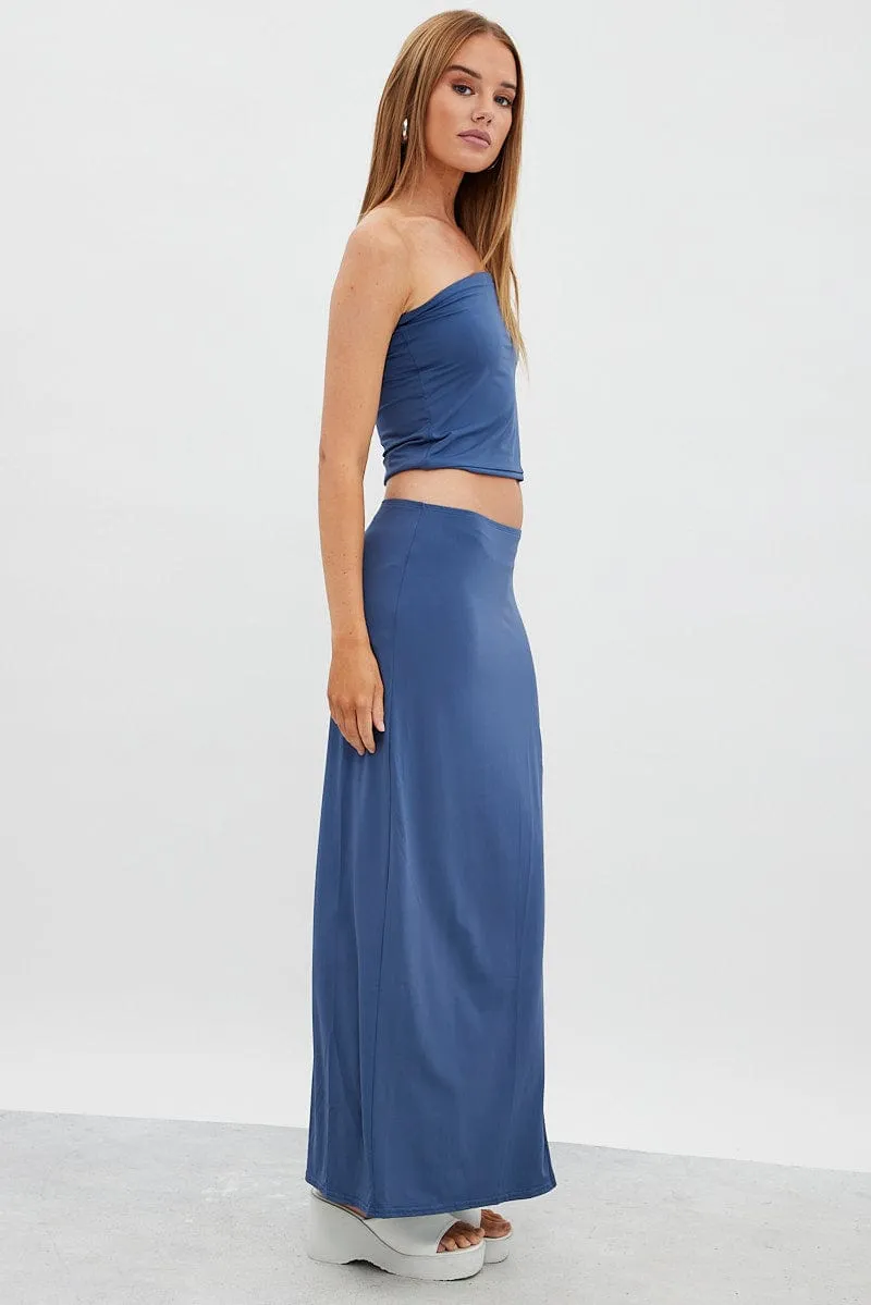 Blue Maxi Skirt Mid Rise Split Nylon sold by Ally Fashion product image thumbnail 4