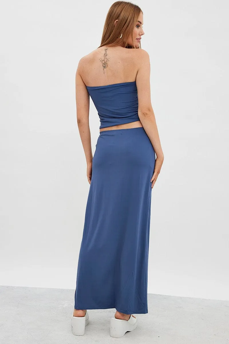 Blue Maxi Skirt Mid Rise Split Nylon sold by Ally Fashion product image thumbnail 5