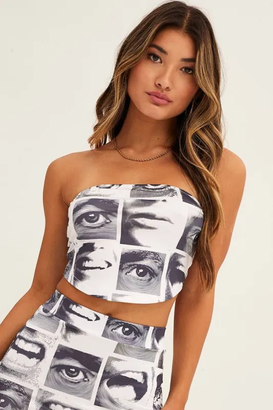White Print Crop Boobtube sold by Ally Fashion