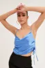 Blue Ruched Cami Top Sleeveless Cowl Neck sold by Ally Fashion