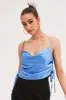 Blue Ruched Cami Top Sleeveless Cowl Neck sold by Ally Fashion