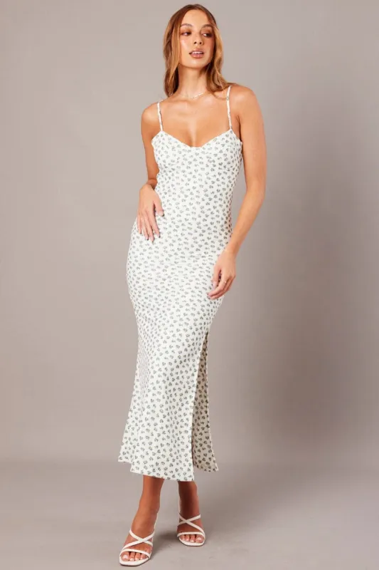 White Ditsy Maxi Dress Sweetheart Neck Bodycon Textured sold by Ally Fashion