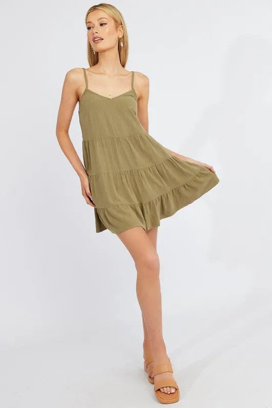 Green Fit and Flare Dress Sleeveless Tiered sold by Ally Fashion
