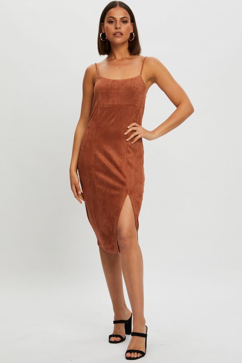 Beige Suede Bodycon Midi Dress sold by Ally Fashion