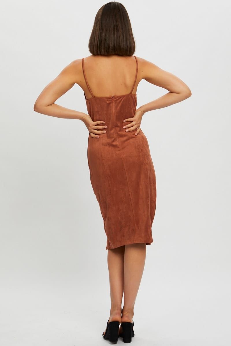 Beige Suede Bodycon Midi Dress sold by Ally Fashion product image thumbnail 3