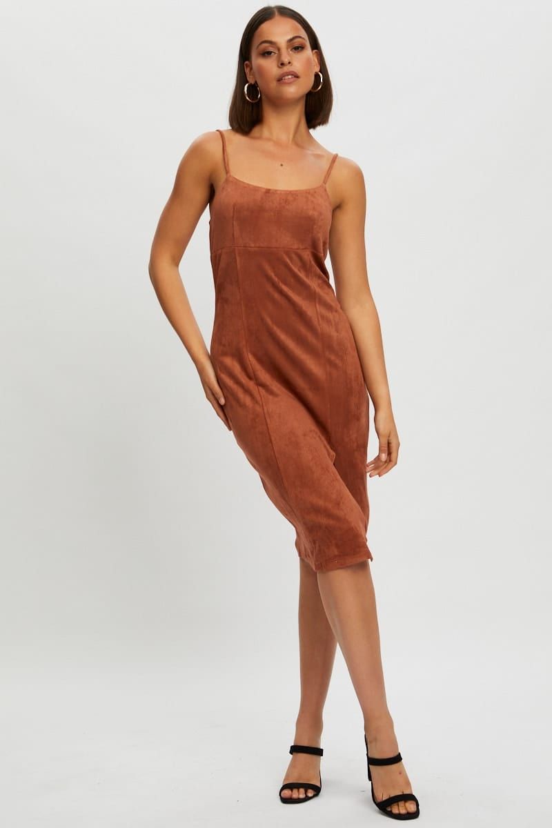 Beige Suede Bodycon Midi Dress sold by Ally Fashion product image thumbnail 5