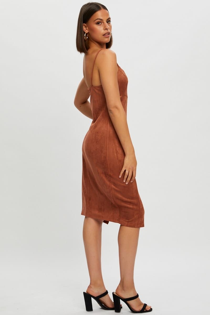 Beige Suede Bodycon Midi Dress sold by Ally Fashion product image thumbnail 2