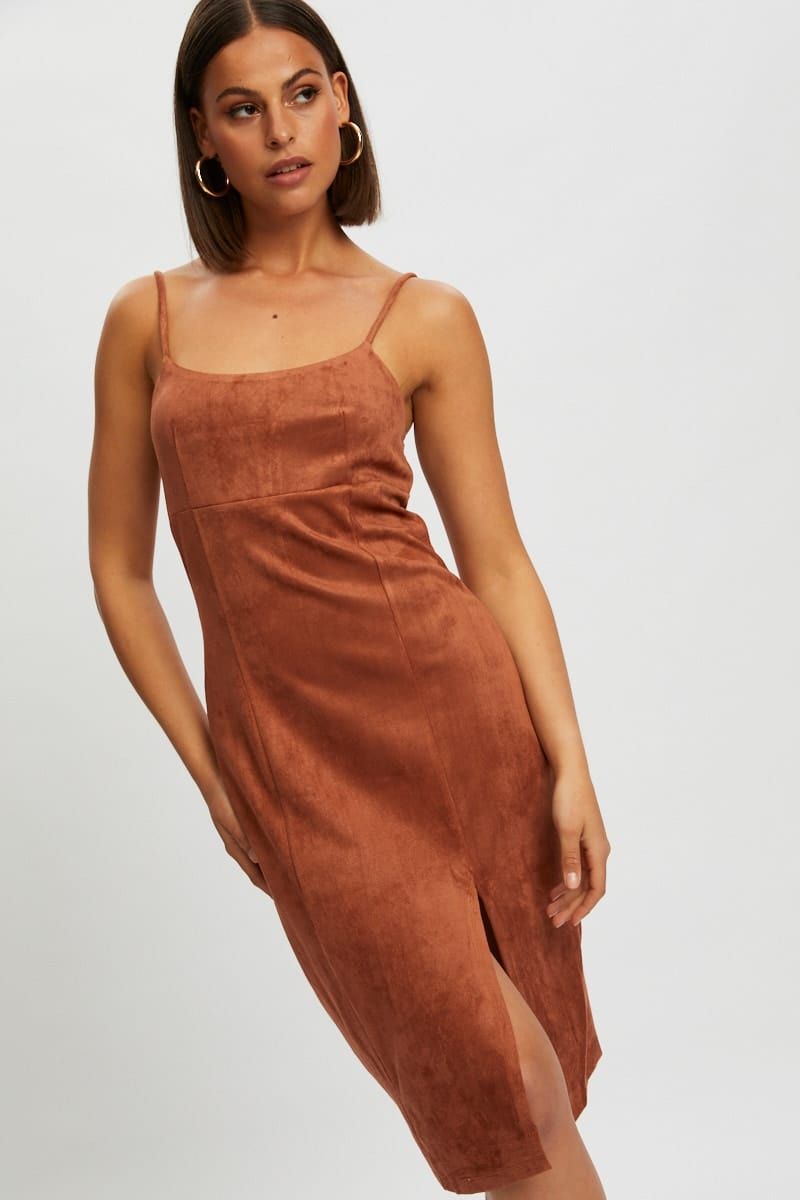 Beige Suede Bodycon Midi Dress sold by Ally Fashion product image thumbnail 4