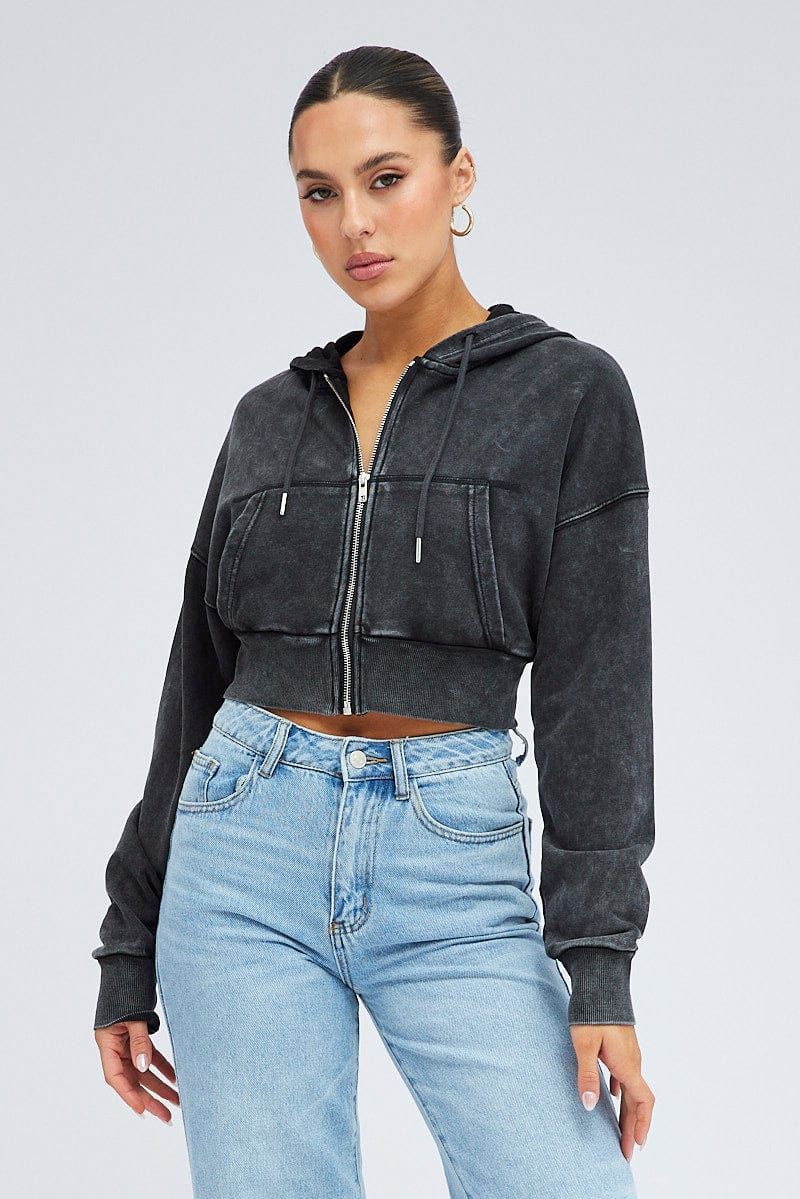 Black Zip Hoodie Long Sleeve Crop sold by Ally Fashion product image thumbnail 3