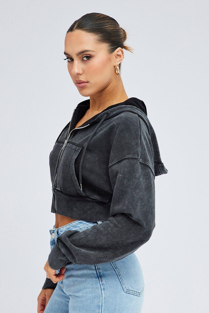 Black Zip Hoodie Long Sleeve Crop sold by Ally Fashion product image thumbnail 4