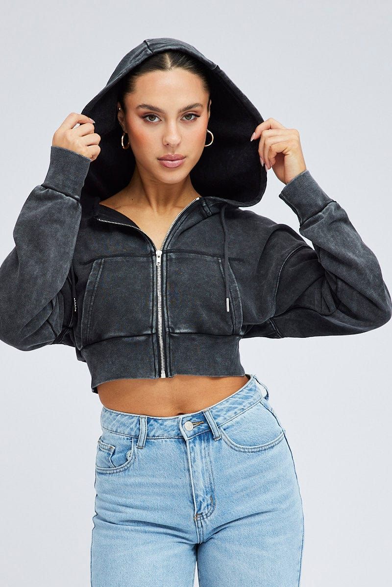 Black Zip Hoodie Long Sleeve Crop sold by Ally Fashion