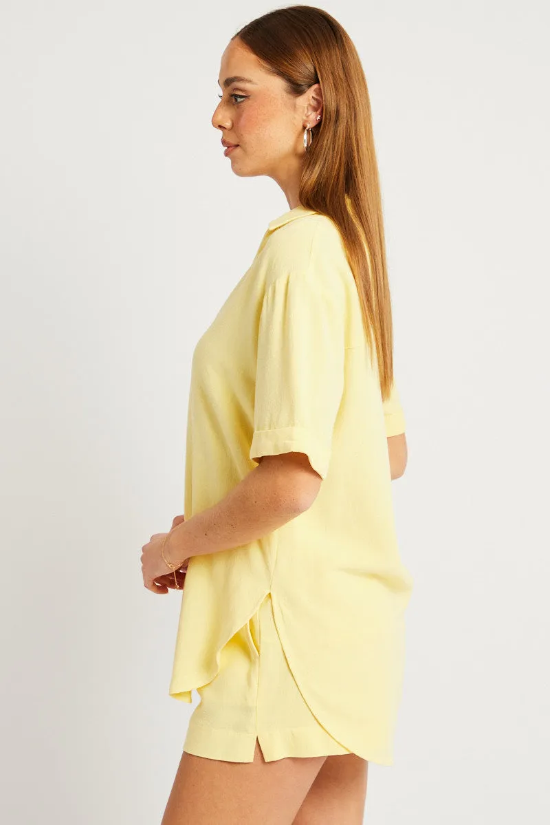 Yellow Relaxed Shirt Short Sleeve Linen Blend sold by Ally Fashion product image thumbnail 4
