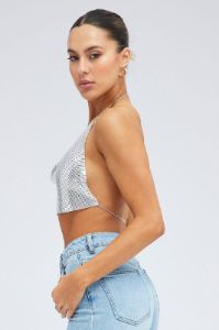 Silver Chainmail Top Cowl Neck sold by Ally Fashion