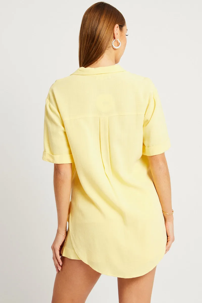 Yellow Relaxed Shirt Short Sleeve Linen Blend sold by Ally Fashion product image thumbnail 5