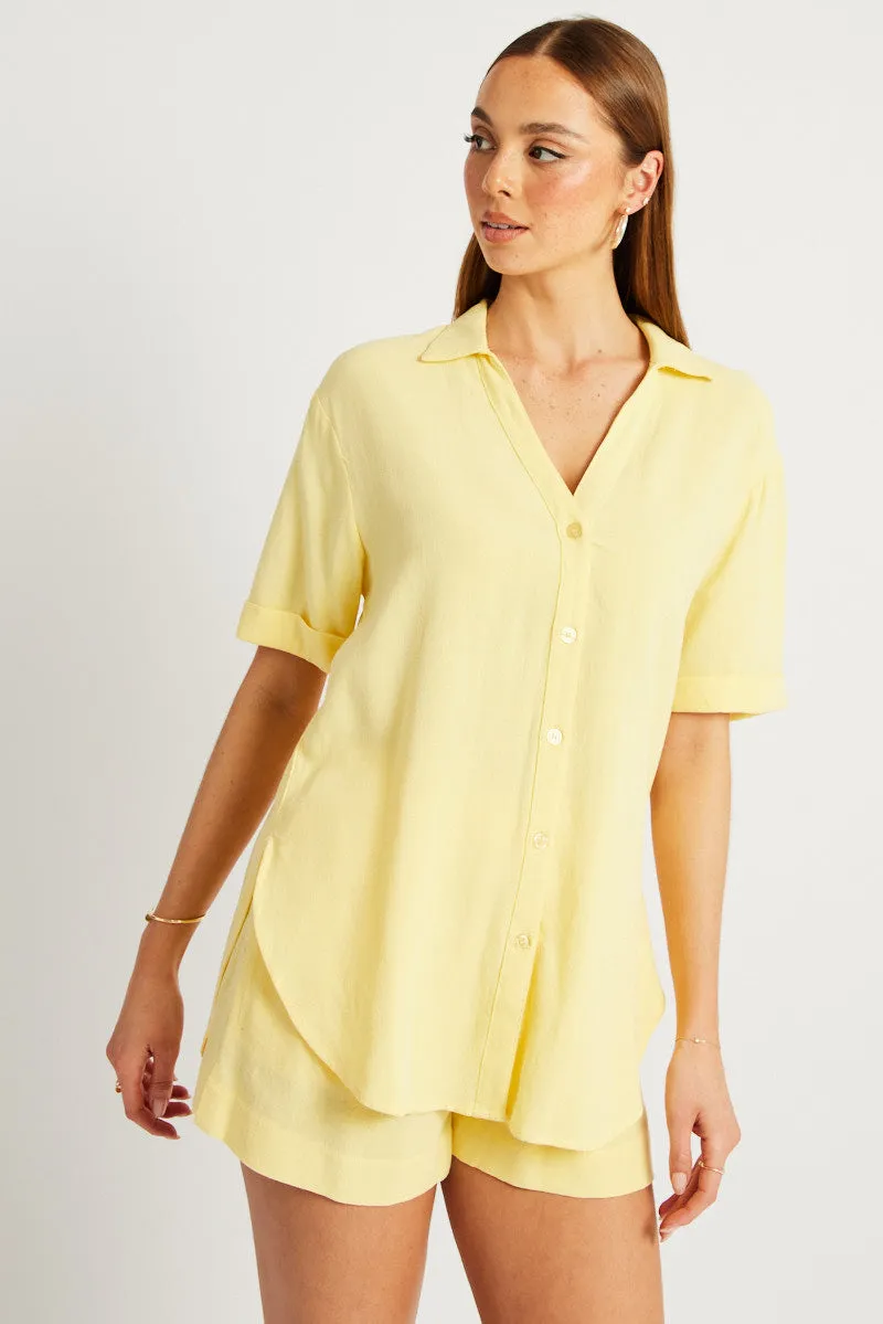 Yellow Relaxed Shirt Short Sleeve Linen Blend sold by Ally Fashion product image thumbnail 2