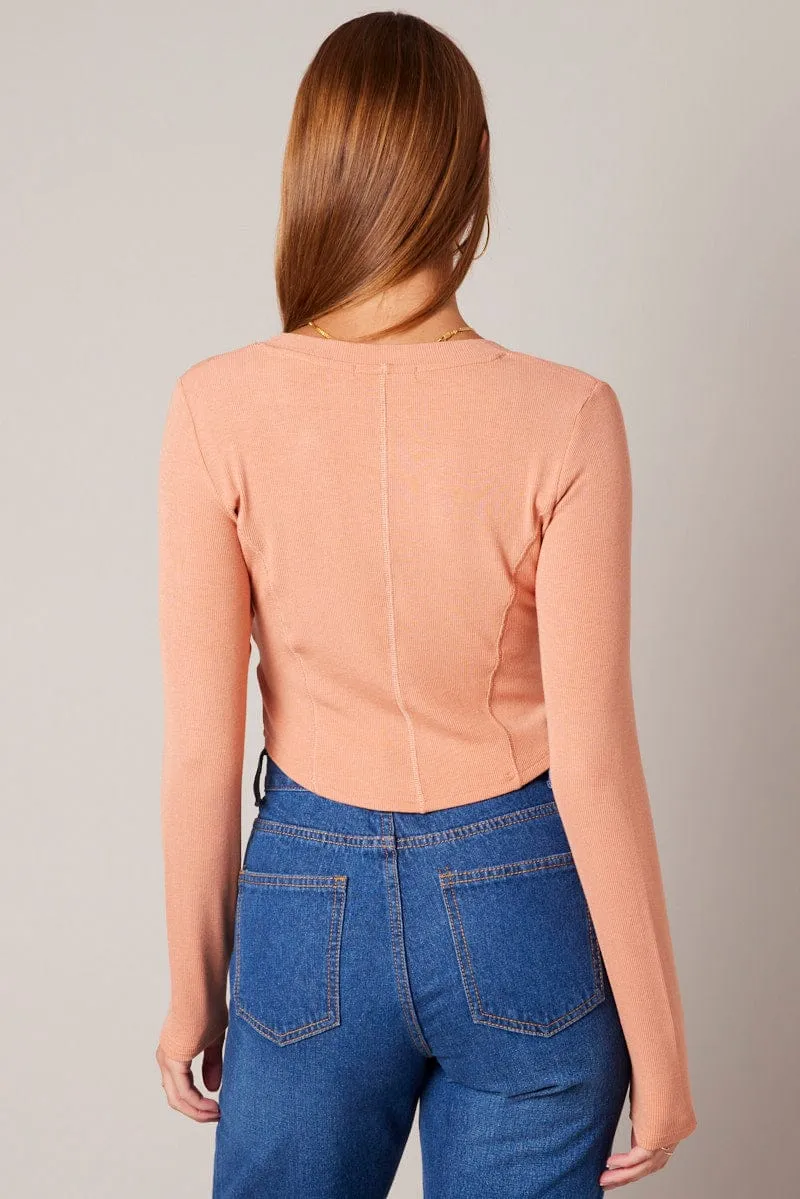 Brown V Neck Top Long Sleeve Button Front sold by Ally Fashion product image thumbnail 5