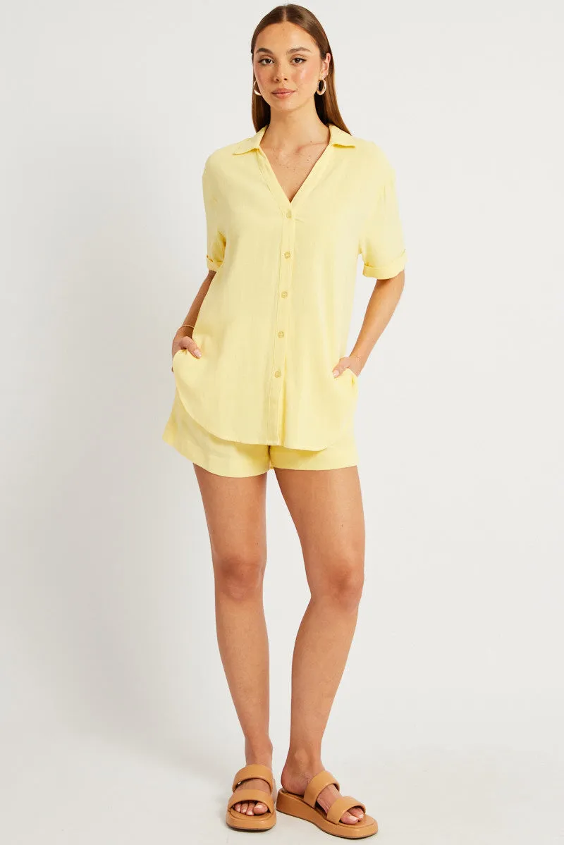 Yellow Relaxed Shirt Short Sleeve Linen Blend sold by Ally Fashion product image thumbnail 3