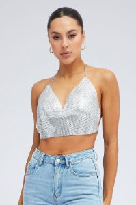 Silver Chainmail Top Cowl Neck sold by Ally Fashion