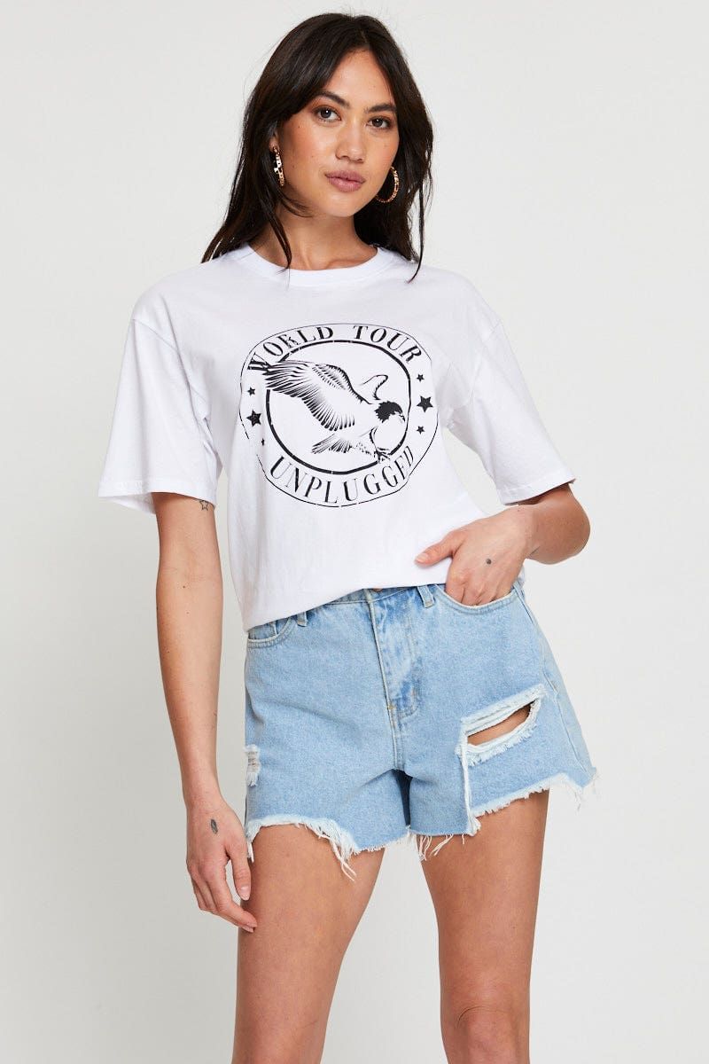 White Graphic T Shirt Short Sleeve sold by Ally Fashion product image thumbnail 3