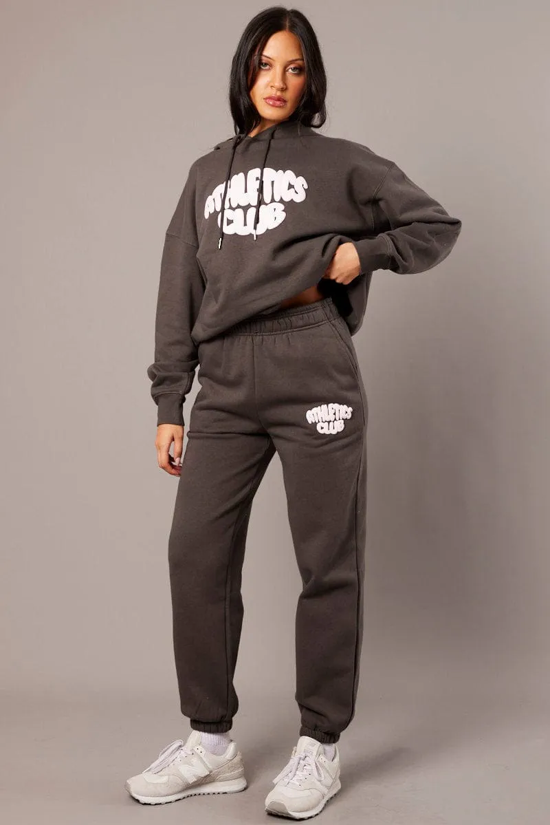 Grey Track Pants High Rise sold by Ally Fashion product image thumbnail 2