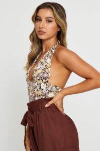 Print Crop Top Sleeveless Halter sold by Ally Fashion