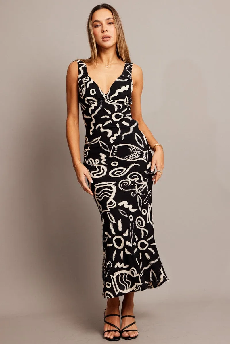 Black Abstract Slip Dress Maxi sold by Ally Fashion