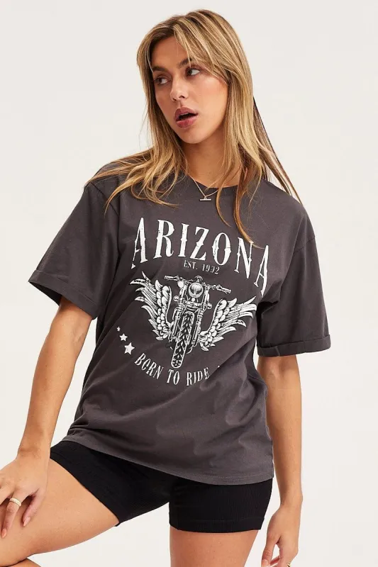 Grey Graphic T Shirt Short Sleeve sold by Ally Fashion