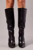 Black Heeled Knee High Boots in Croc sold by Ally Fashion