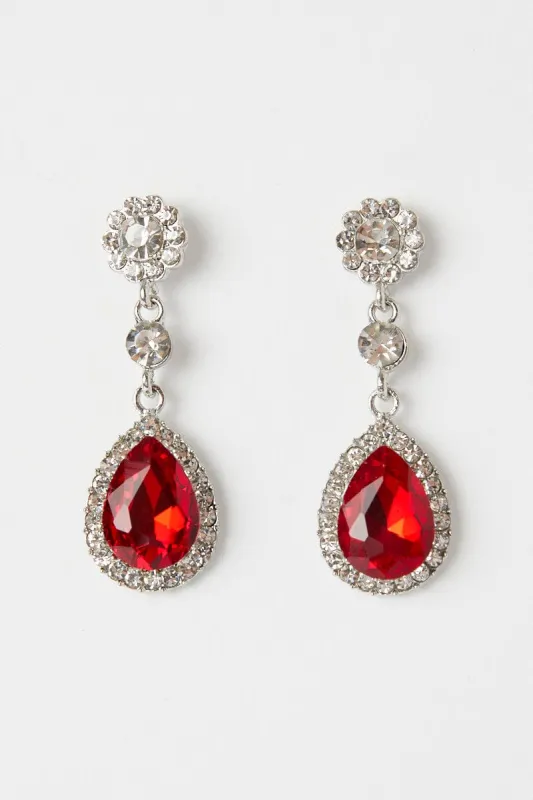 Red Crystal Drop Earrings made by Ally Fashion