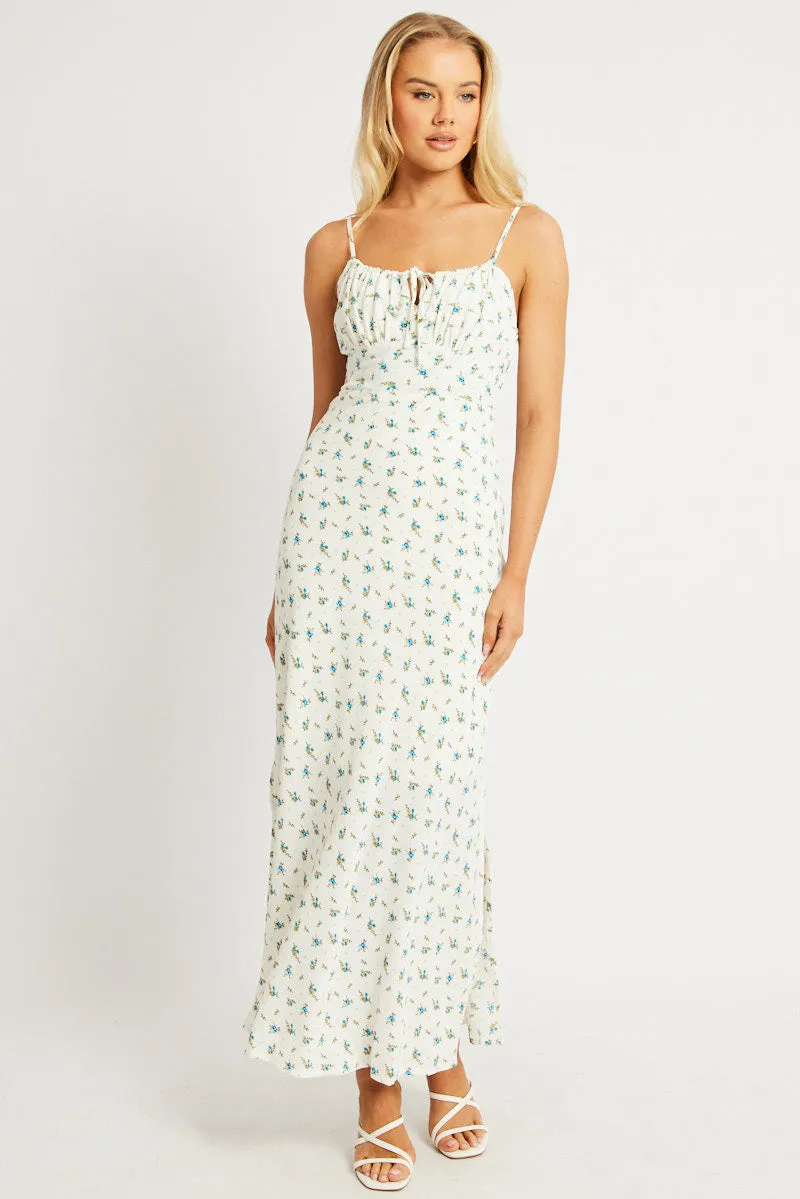 White Ditsy Midi Dress Gathering Bust Sleeveless sold by Ally Fashion product image thumbnail 3