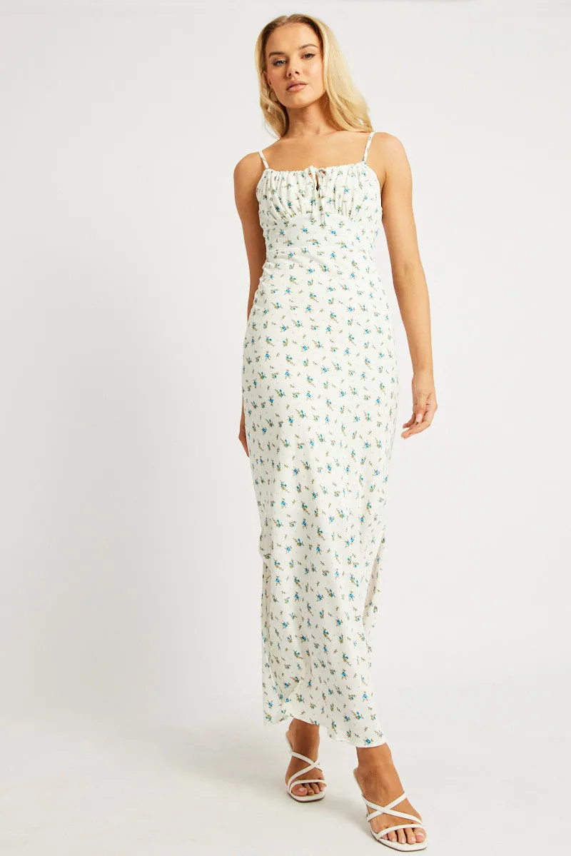 White Ditsy Midi Dress Gathering Bust Sleeveless sold by Ally Fashion