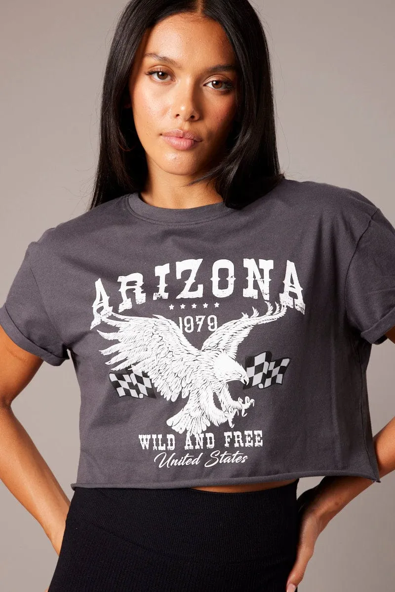 Grey Graphic Tee Short Sleeve sold by Ally Fashion product image thumbnail 3