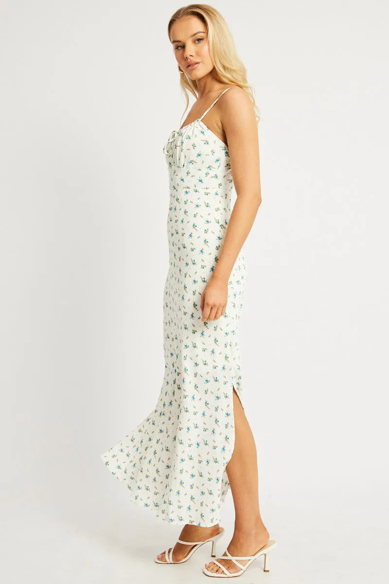 White Ditsy Midi Dress Gathering Bust Sleeveless sold by Ally Fashion product image thumbnail 4