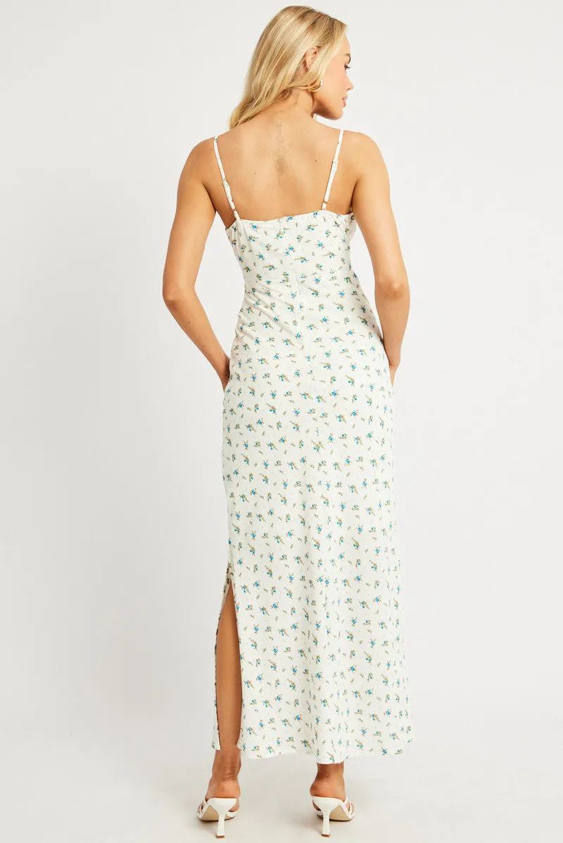 White Ditsy Midi Dress Gathering Bust Sleeveless sold by Ally Fashion product image thumbnail 5