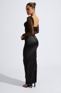Black Corset Maxi Dress Long Sleeve Mesh sold by Ally Fashion