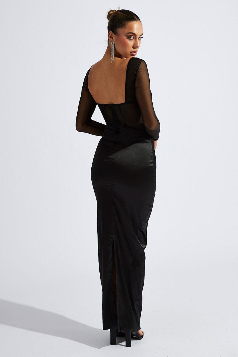 Black Corset Maxi Dress Long Sleeve Mesh sold by Ally Fashion product image thumbnail 5