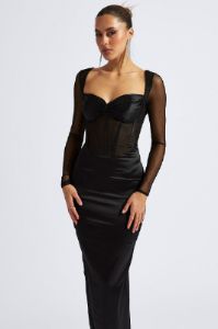 Black Corset Maxi Dress Long Sleeve Mesh sold by Ally Fashion