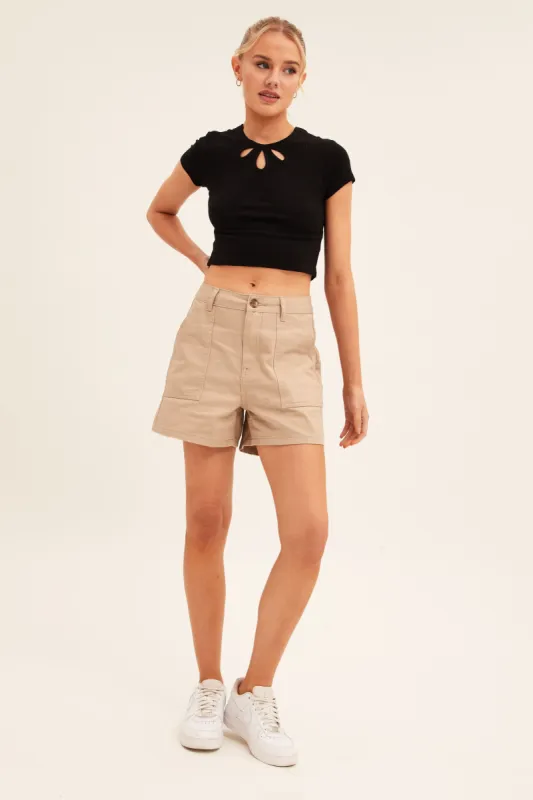 Beige Cargo Short High Waist Cotton Twill sold by Ally Fashion