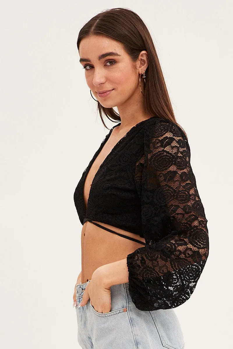 Black Bolero Long Sleeve Tie Front V Neck Lace sold by Ally Fashion product image thumbnail 4