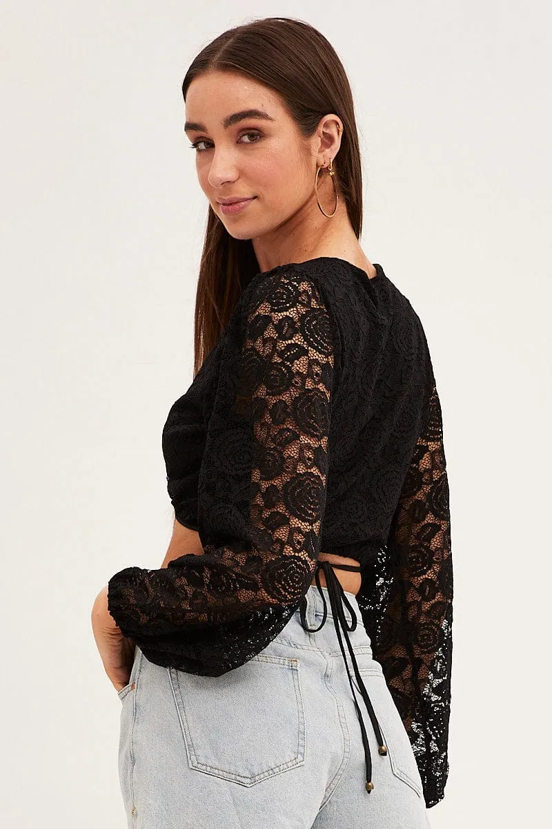 Black Bolero Long Sleeve Tie Front V Neck Lace sold by Ally Fashion product image thumbnail 5