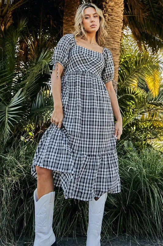 Check Midi Dress Short Sleeve Evening sold by Ally Fashion