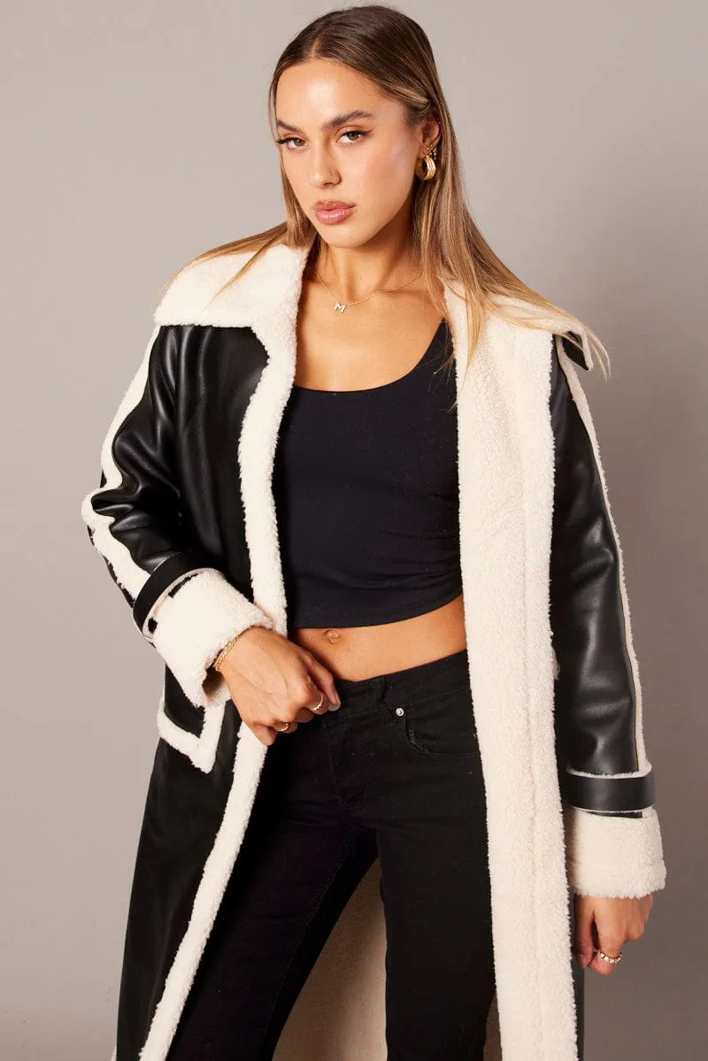 Black Long Coat Shearling Lined Faux Leather sold by Ally Fashion