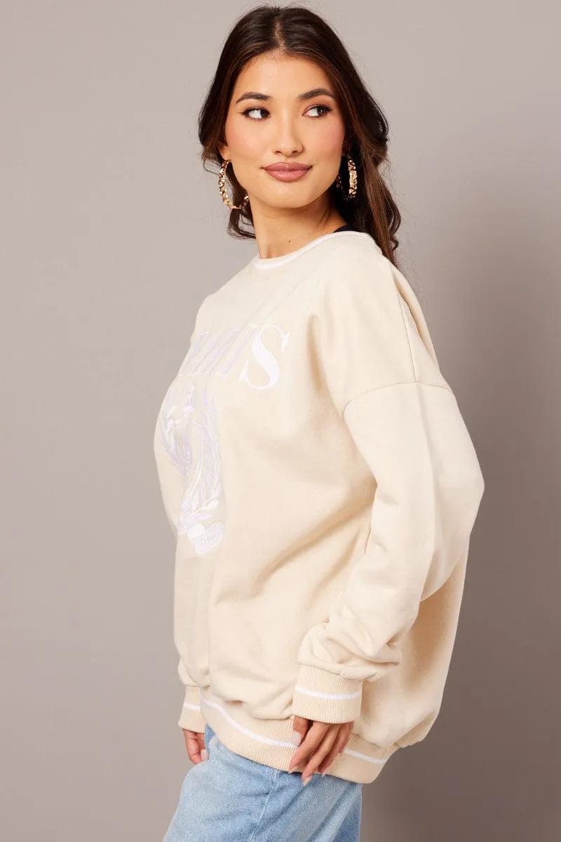 Beige Graphic Sweater Long Sleeve sold by Ally Fashion product image thumbnail 4